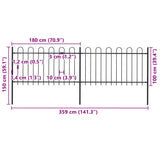 Garden Fence with Hoop Top Steel 359x100 cm Black - 45-Degree Angle