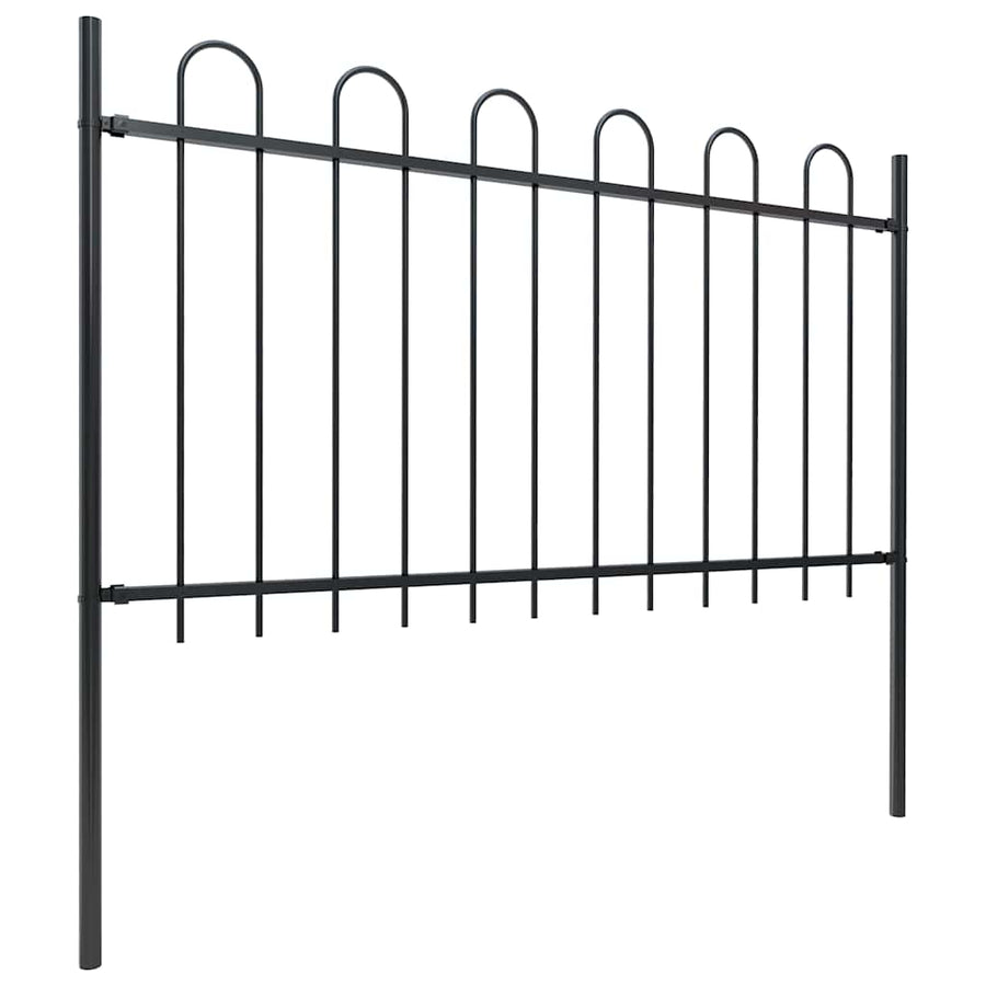 Garden Fence with Hoop Top Steel 504x100 cm Black