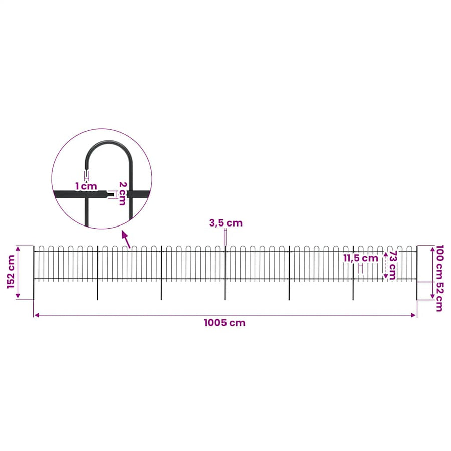 Garden Fence with Hoop Top Steel 1005x100 cm Black