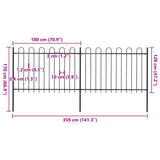 Garden Fence with Hoop Top Steel 359x120 cm Black (2x144931) - 45-Degree Angle