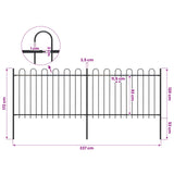 Garden Fence with Hoop Top Steel 337x120 cm Black - 45-Degree Angle