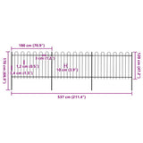 Garden Fence with Hoop Top Steel 537x120 cm Black (3x144931) - 45-Degree Angle