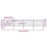 Garden Fence with Hoop Top Steel 714,5x120 cm Black (4x144931) - 45-Degree Angle