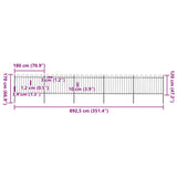 Garden Fence with Hoop Top Steel 892,5x120 cm Black (5x144931) - 45-Degree Angle