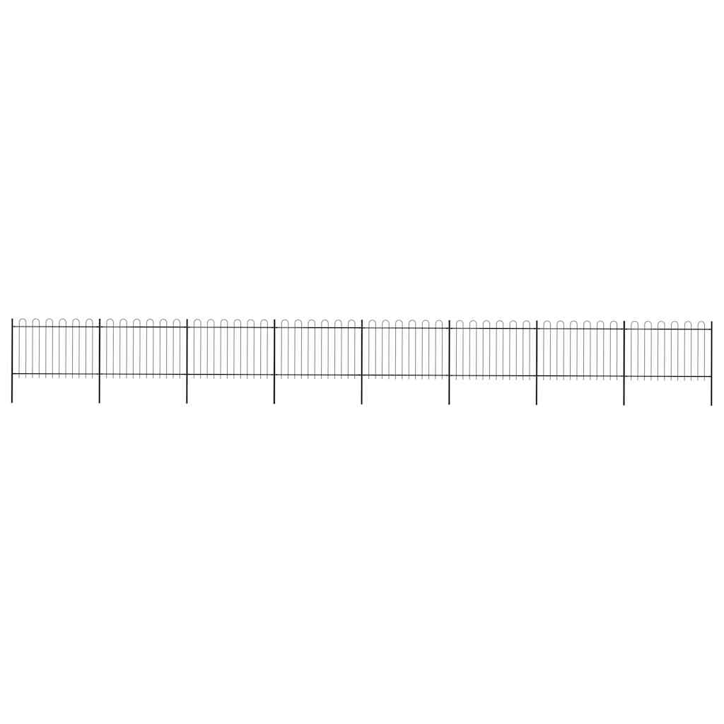 Garden Fence with Hoop Top Steel 1426x120 cm Black (8x144931)