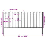 Garden Fence with Hoop Top Steel 359x150 cm Black (2x144932) - 45-Degree Angle