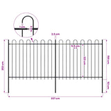 Garden Fence with Hoop Top Steel 337x150 cm Black - 45-Degree Angle