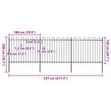 Garden Fence with Hoop Top Steel 537x150 cm Black (3x144932) - 45-Degree Angle