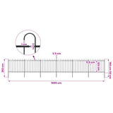 Garden Fence with Hoop Top Steel 1005x150 cm Black - 45-Degree Angle