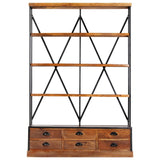4-Tier Bookcase with 6 Drawers 122x36x181 cm Solid Mango Wood - Top-Down View
