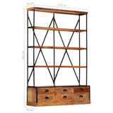 4-Tier Bookcase with 6 Drawers 122x36x181 cm Solid Mango Wood - Low Angle