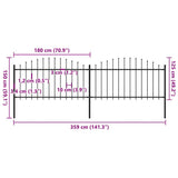 Garden Fence with Spear Top Steel 359x150 cm Black (2x144943)