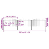 Garden Fence with Spear Top Steel 537x150 cm Black (3x144943) - 45-Degree Angle