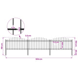 Garden Fence with Spear Top Steel 504x150 cm Black - 45-Degree Angle