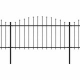 Garden Fence with Spear Top Steel 714,5x150 cm Black (4x144943) - Front View