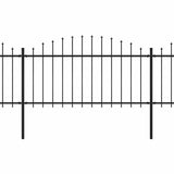 Garden Fence with Spear Top Steel 1426x150 cm Black (8x144943) - Front View