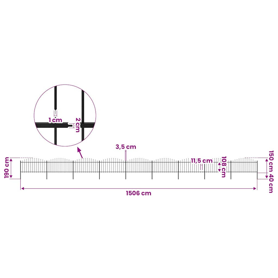 Garden Fence with Spear Top Steel 1506x150 cm Black