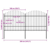 Garden Fence with Spear Top Steel 359x175 cm Black (2x144944) - 45-Degree Angle