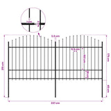 Garden Fence with Spear Top Steel 337x175 cm Black