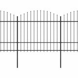 Garden Fence with Spear Top Steel 714,5x175 cm Black (4x144944) - Front View