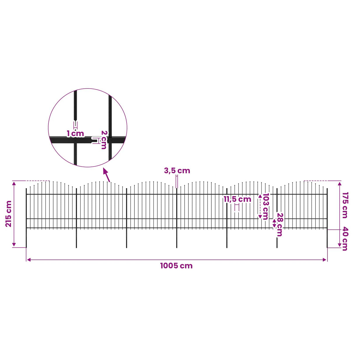 Garden Fence with Spear Top Steel 1005x175 cm Black