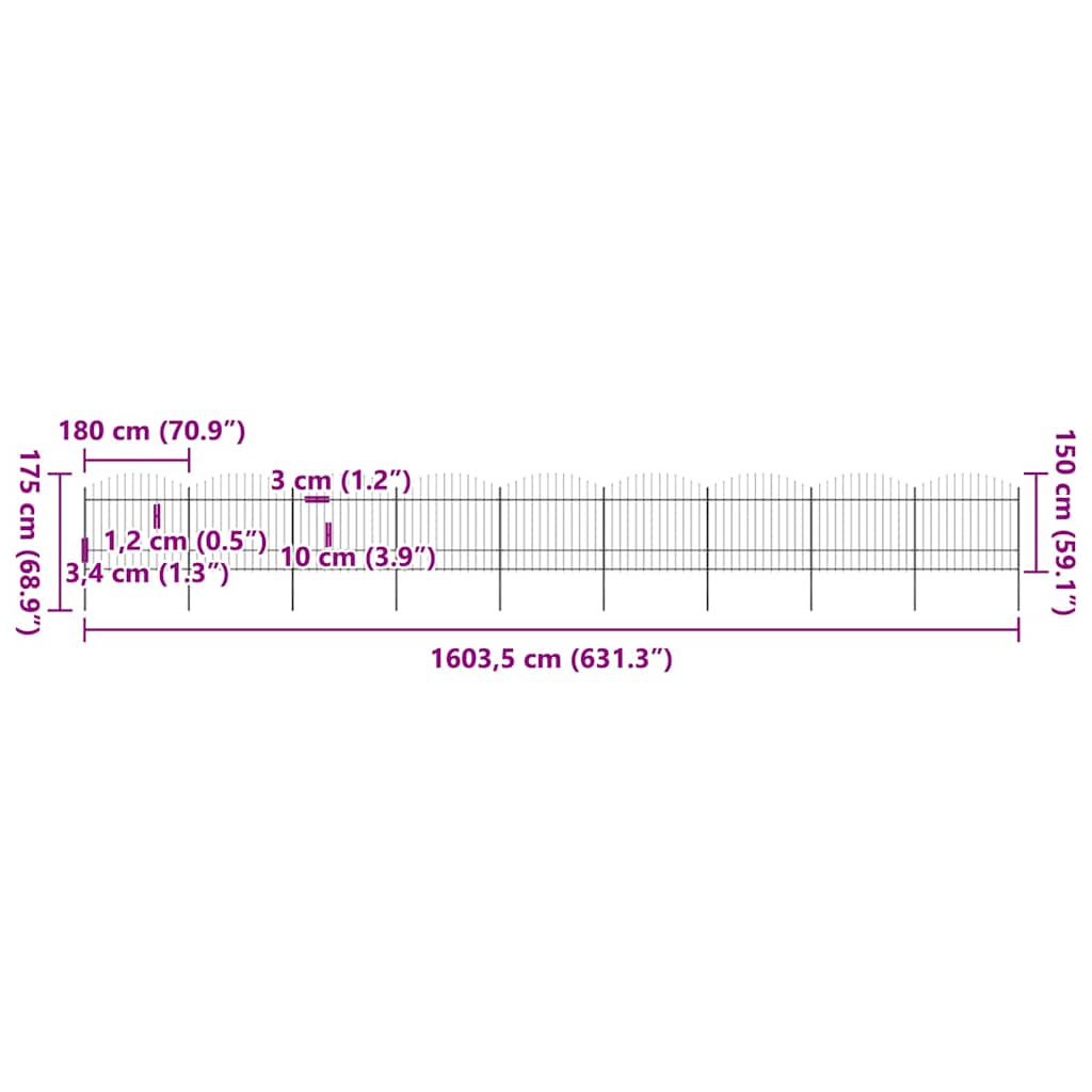 Garden Fence with Spear Top Steel 1603,5x175 cm Black (9x144944)