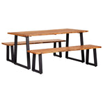 3 Piece Dining Set Solid Oak Wood Natural