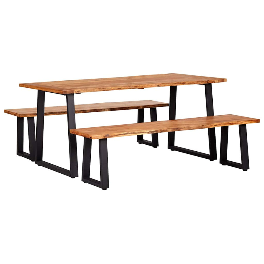 3 Piece Dining Set Solid Oak Wood Natural