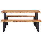 3 Piece Dining Set Solid Oak Wood Natural