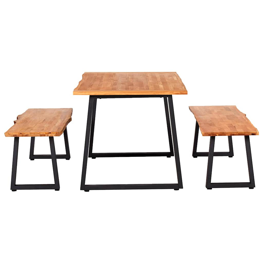 3 Piece Dining Set Solid Oak Wood Natural