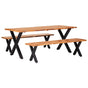 3 Piece Dining Set Solid Oak Wood Natural