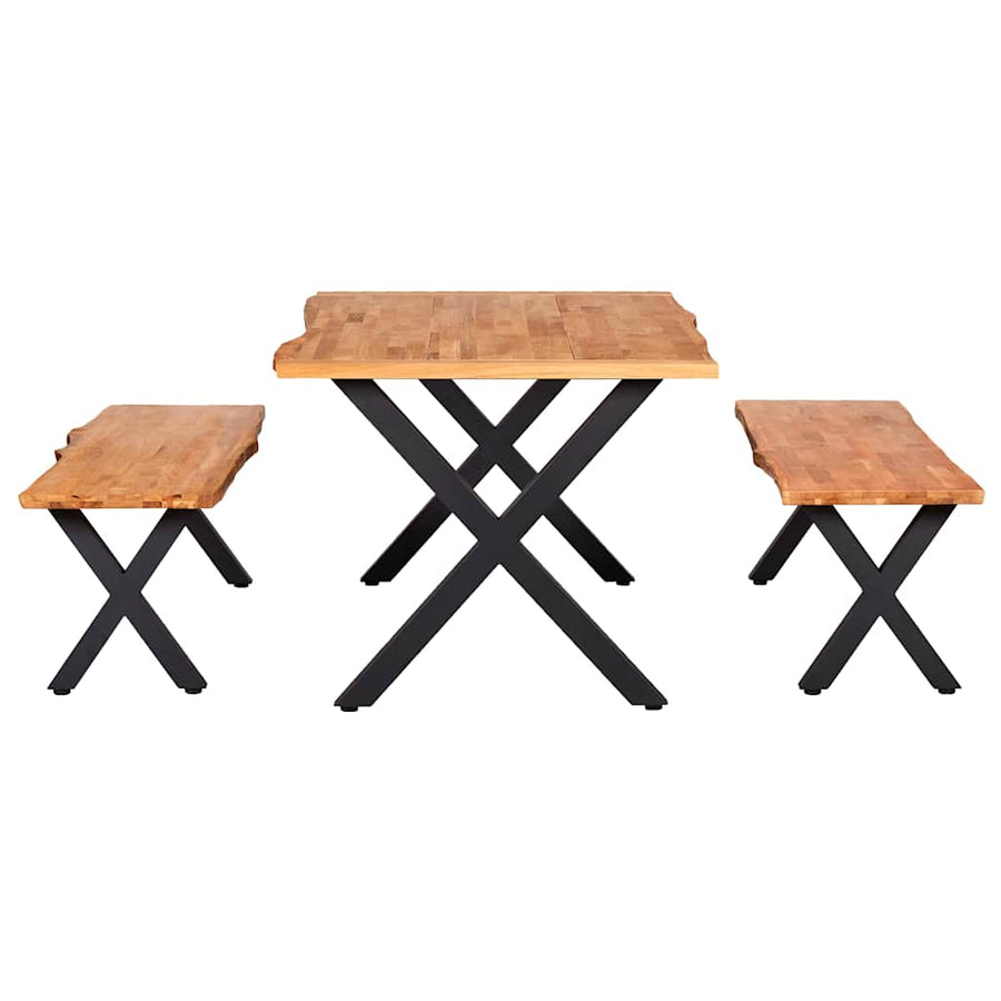 3 Piece Dining Set Solid Oak Wood Natural