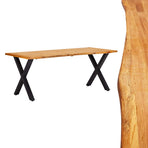 3 Piece Dining Set Solid Oak Wood Natural