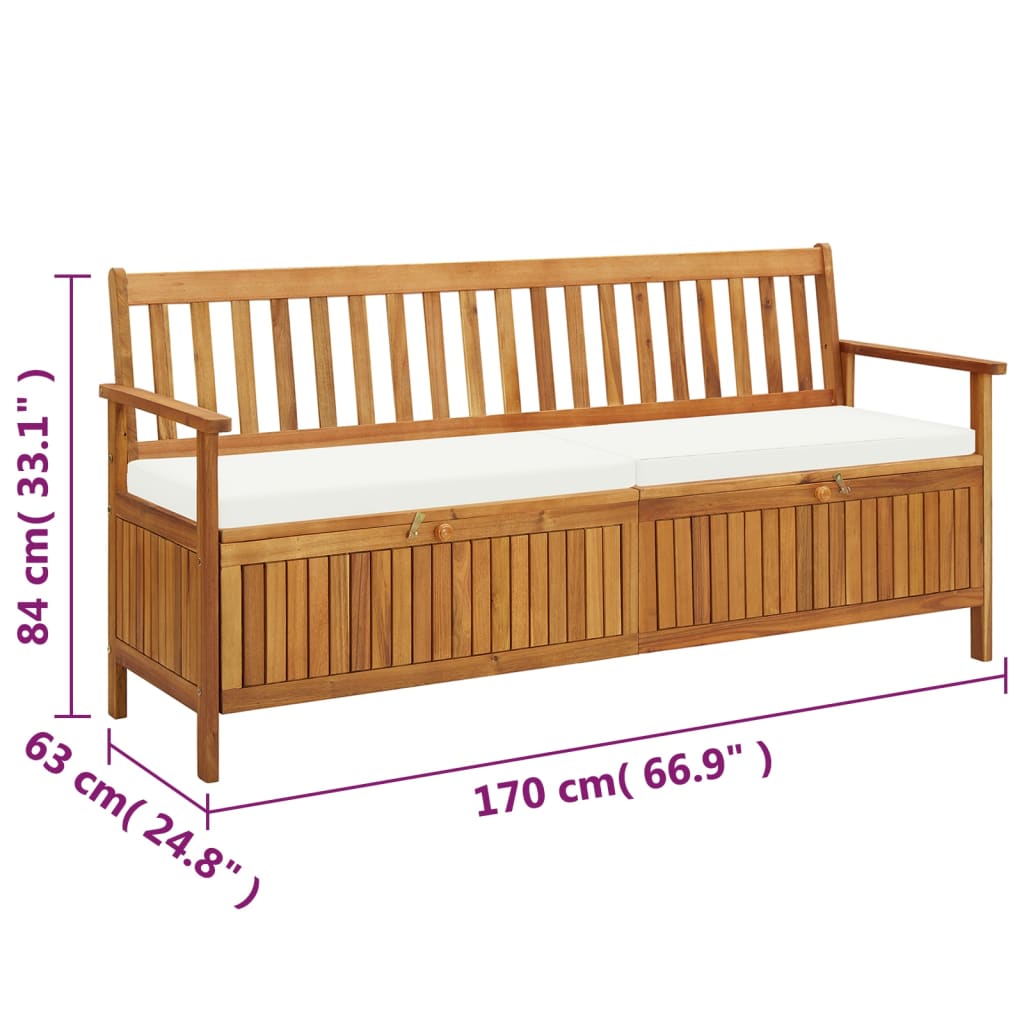 Storage Bench with Cushion 170 cm Solid Acacia Wood