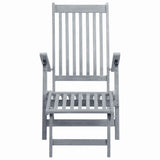 Outdoor Deck Chair with Footrest Grey Wash Solid Acacia Wood - Front View