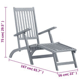 Outdoor Deck Chair with Footrest Grey Wash Solid Acacia Wood - Low Angle