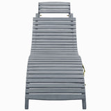 Sun Lounger Grey Wash Solid Acacia Wood - Front View