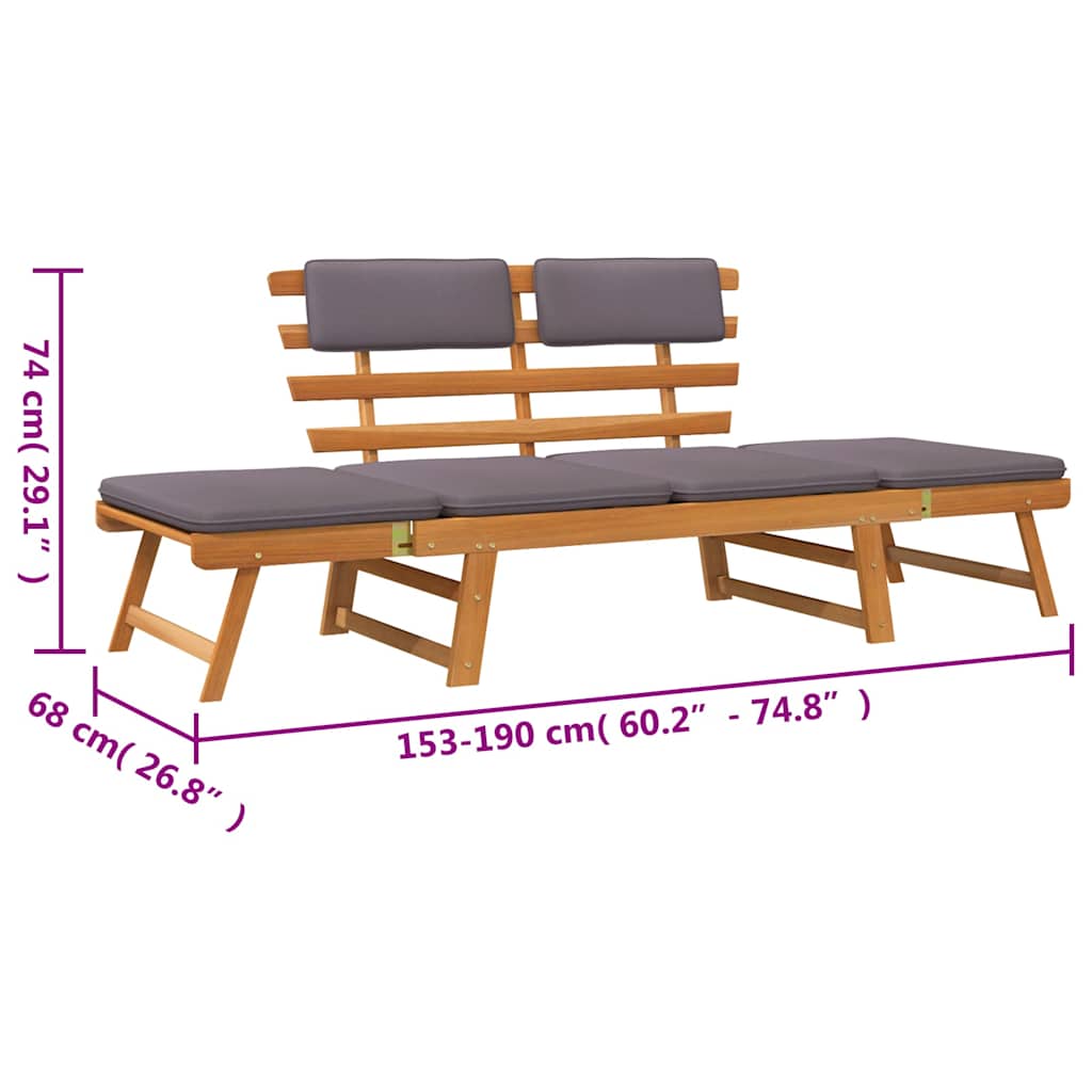 2-in-1 Garden Daybed with Cushion 190 cm Solid Acacia Wood