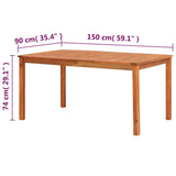Garden Table 150x90x74 cm Solid Acacia Wood - Rear View