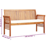 3-Seater Garden Bench with Cushion 150 cm Solid Acacia Wood - Close-Up Angle