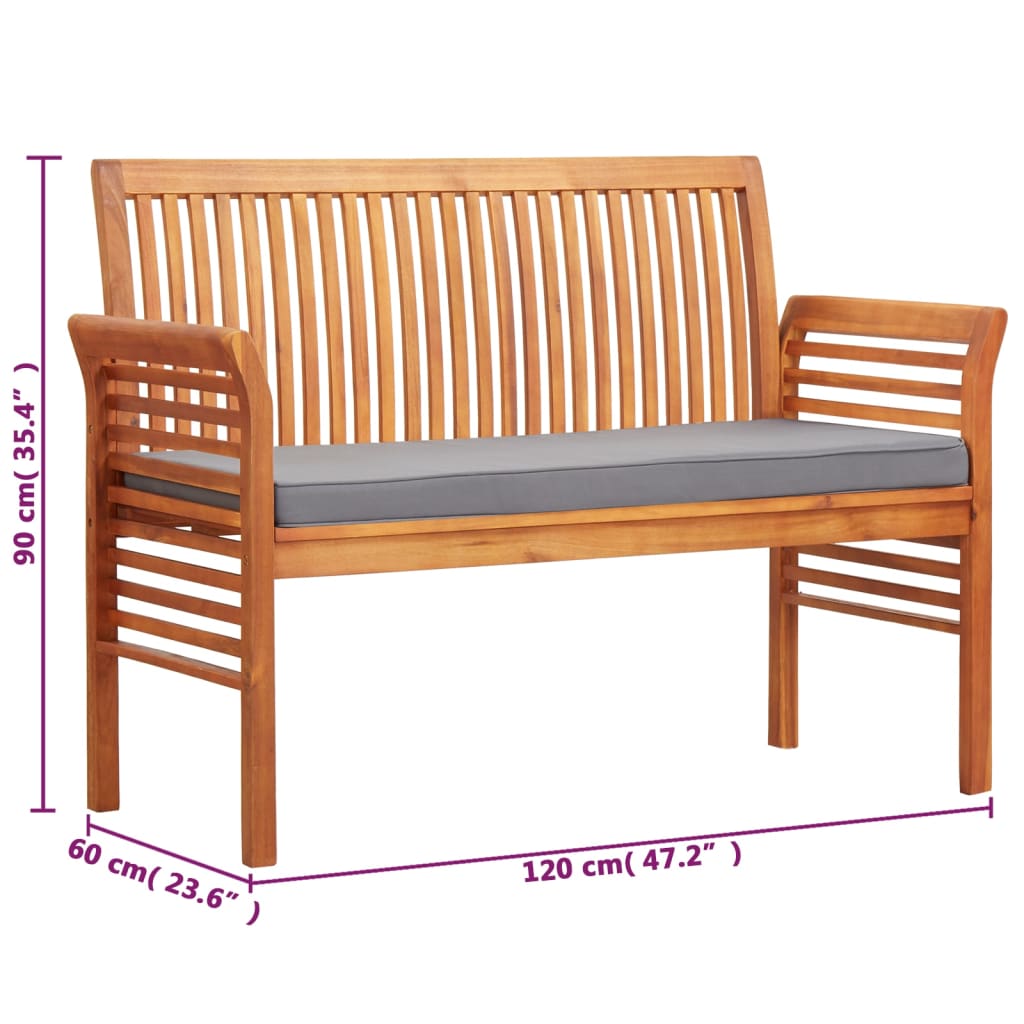 2-Seater Garden Bench with Cushion 120 cm Solid Acacia Wood