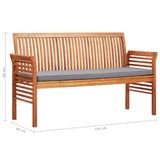 3-Seater Garden Bench with Cushion 150 cm Solid Acacia Wood - Close-Up Angle