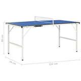 5 Feet Ping Pong Table with Net 152x76x66 cm Blue - Extra Image
