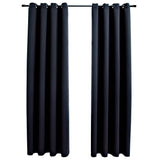 Blackout Curtains with Metal Rings 2 pcs Black 140x245 cm - Front View
