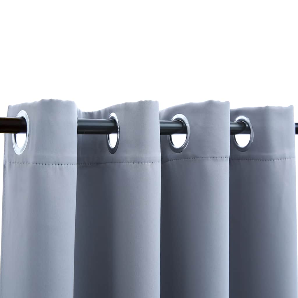 Blackout Curtains with Metal Rings 2 pcs Grey 140x245 cm
