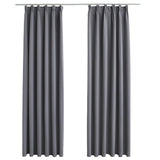 Blackout Curtains with Hooks 2 pcs Grey 140x245 cm - Front View
