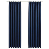 Blackout Curtains with Hooks 2 pcs Blue 140x245 cm - Front View