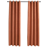 Blackout Curtains with Metal Rings 2 pcs Rust 140x245 cm - Front View