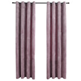 Blackout Curtains with Rings 2 pcs Velvet Antique Pink 140x175 cm - Front View