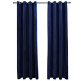 Blackout Curtains with Rings 2 pcs Velvet Dark Blue 140x175 cm - Front View